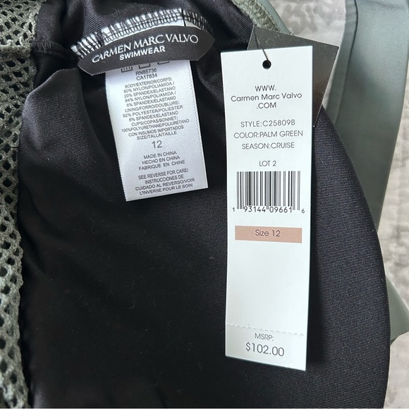 Carmen Marc Valvo Green One Piece Swimsuit SZ 12 - Picture 5 of 5